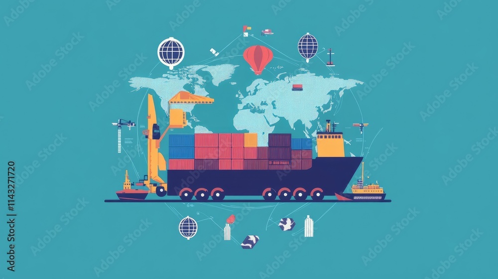 Obraz premium logistics network flat design front view global trade animation Split-complementary color scheme