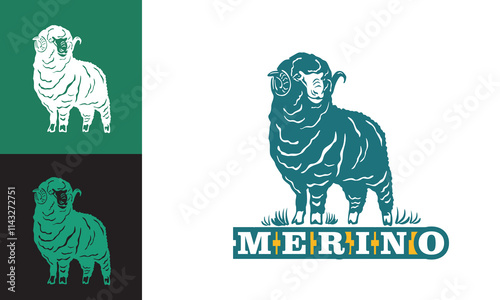 great merino sheep standing logo silhouette of big and healthy ram vector illustrations