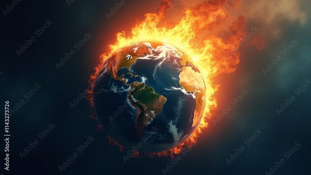 Draw a catastrophic vision of a burning world. The concept of global warming. Draw a catastrophic vision of a burning world. The concept of global warming.