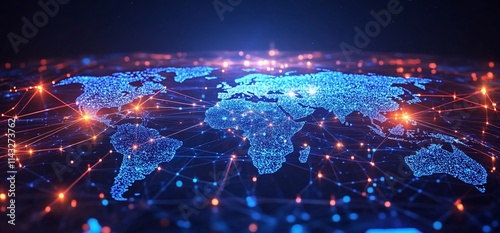 Glowing world map with network connections. (2)