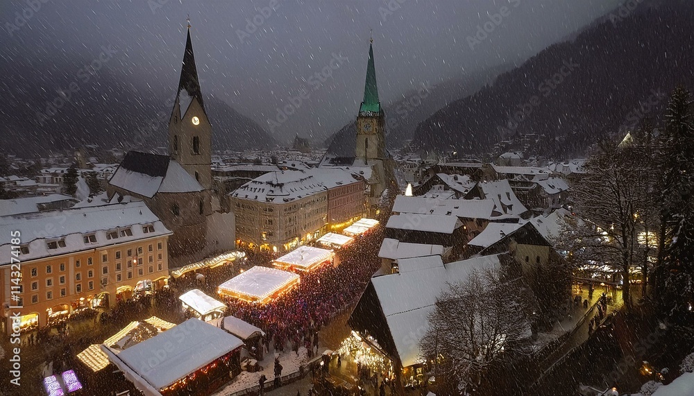 snowing on a Christmas market in Austria, AI generated snowing on a Christmas market in Austria, AI generated