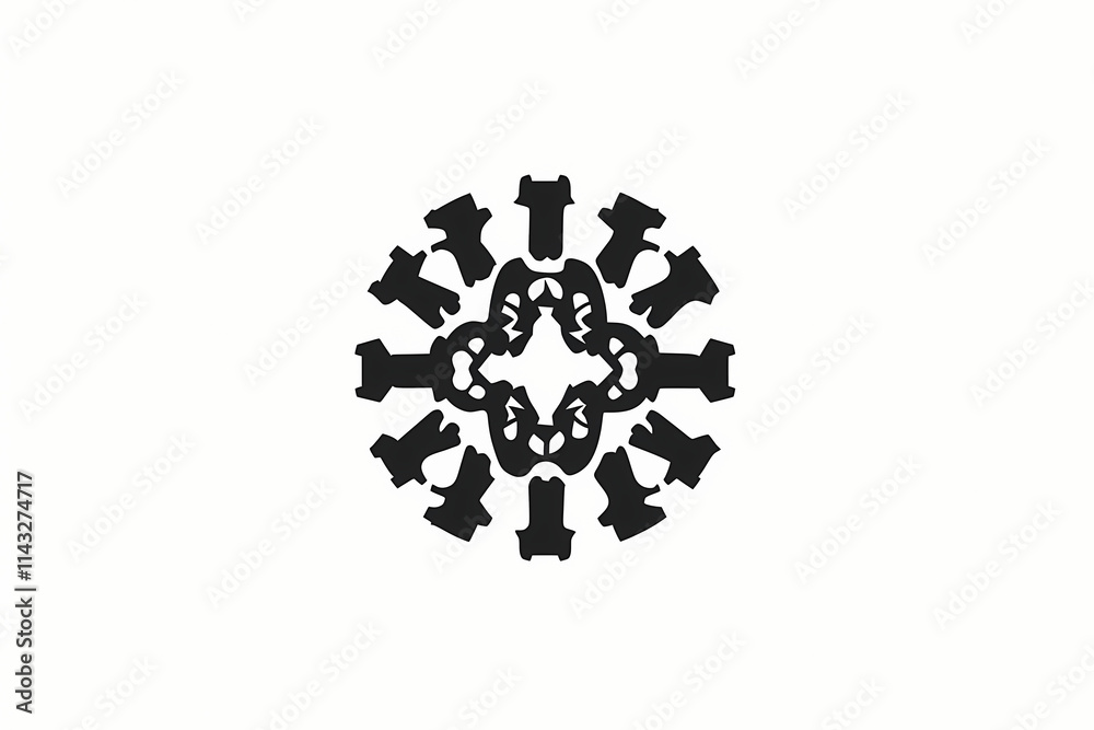 Minimalist vector logo design of interlocking gears forming solutions Minimalist vector logo design of interlocking gears forming solutions