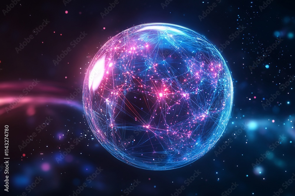 Obraz premium Futuristic glowing sphere with network connections.
