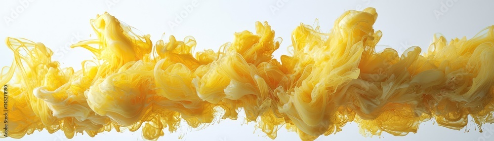 Vibrant Yellow Ink Swirling in Water Creating Abstract Cloud-Like Patterns Against a Clean White Background Vibrant Yellow Ink Swirling in Water Creating Abstract Cloud-Like Patterns Against a Clean White Background