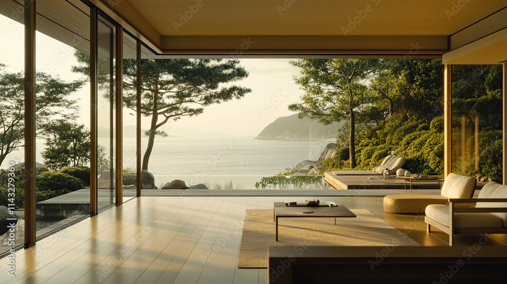 Fototapeta premium An elegant and luxurious spa retreat set in a tranquil sea landscape