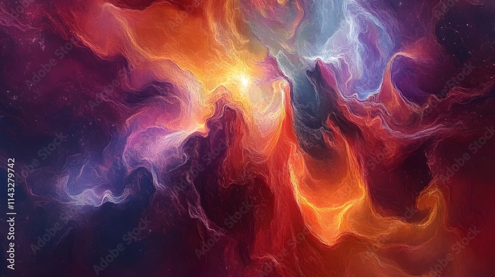 Abstract digital art depicting cosmic elements like stars and nebulae in rich, swirling colors