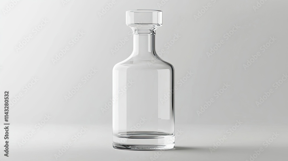 A clear glass decanter with a simple design, ideal for serving beverages. A clear glass decanter with a simple design, ideal for serving beverages.