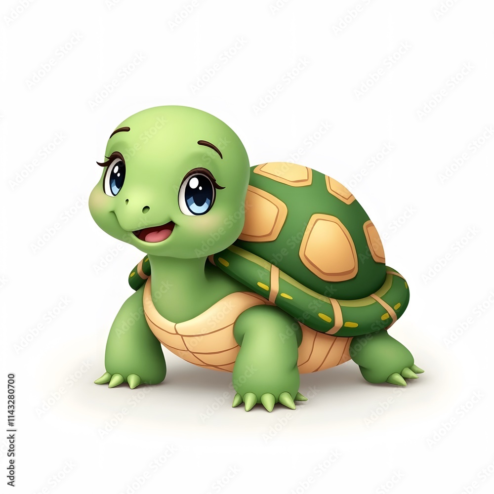Obraz premium Cute 2D Cartoon Turtle Clipart for Kids Isolated on White Background