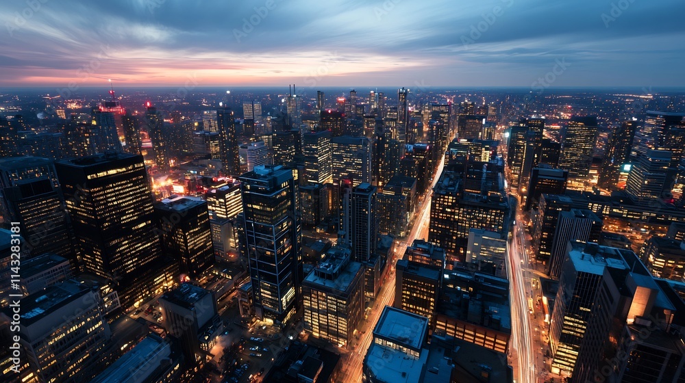 Fototapeta premium Aerial View Cityscape Night Lights