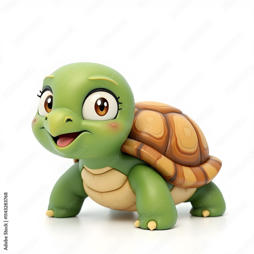 Fototapeta premium Cute 2D Cartoon Turtle Clipart for Kids Isolated on White Background