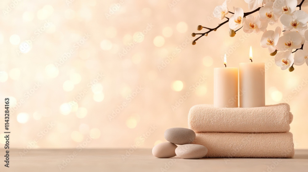 Relaxing Christmas Spa Massage with Orchid, Candles, and Stones Relaxing Christmas Spa Massage with Orchid, Candles, and Stones
