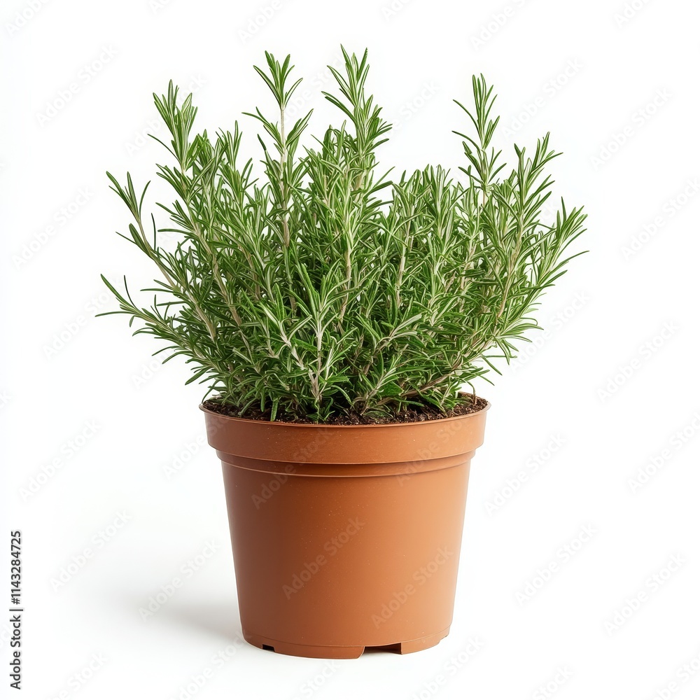 A potted rosemary plant isolated on white background A potted rosemary plant isolated on white background