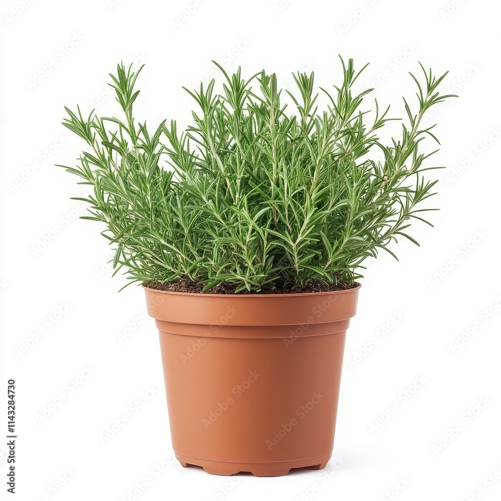 A potted rosemary plant isolated on white background A potted rosemary plant isolated on white background