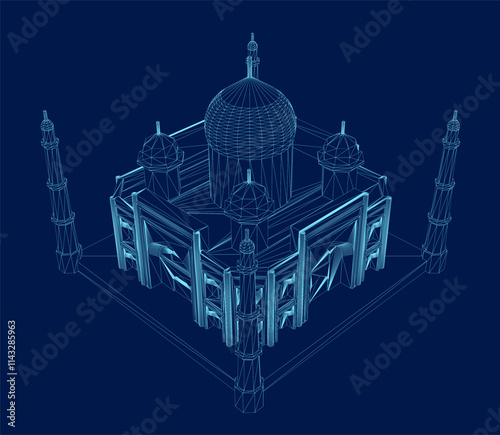 Taj mahal contour vector illustration. Isometric view