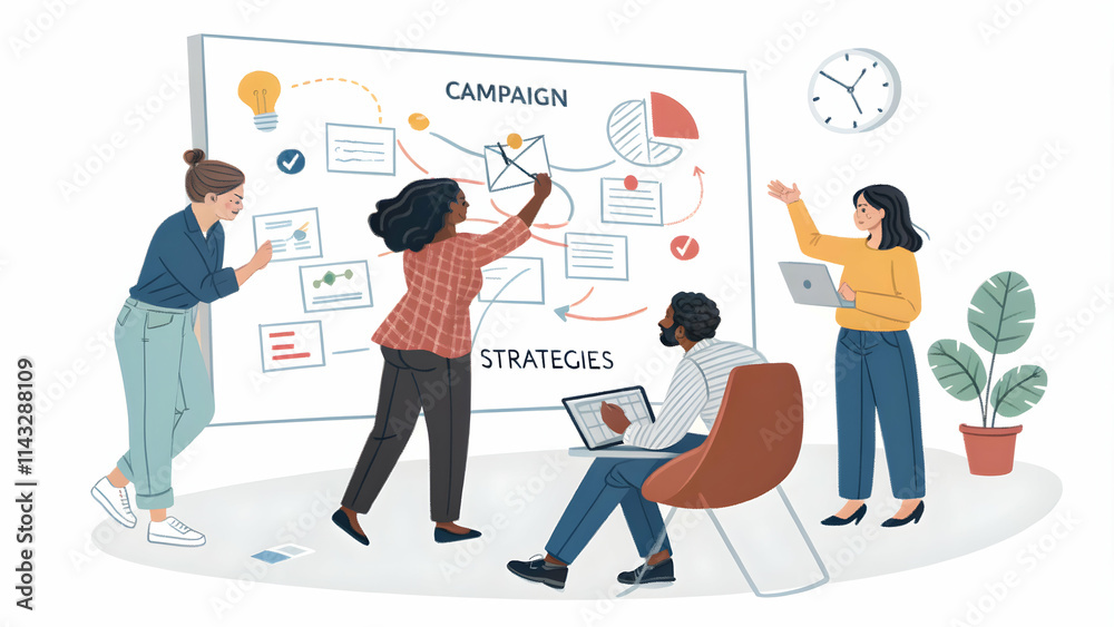 Promotion Team Optimizing Campaigns for Higher Conversions Brainstorming Ideas on Whiteboard with Ample Copy Space Promotion Team Optimizing Campaigns for Higher Conversions Brainstorming Ideas on Whiteboard with Ample Copy Space