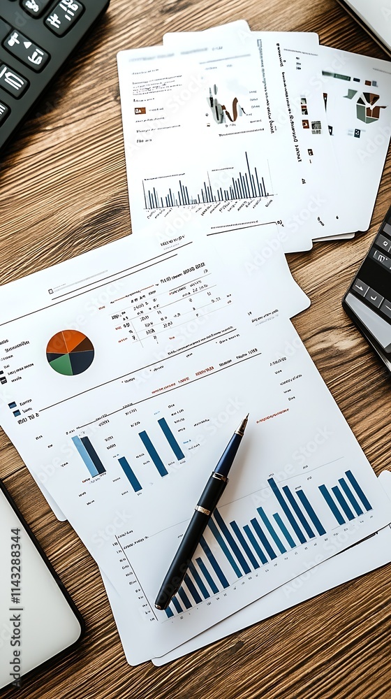 Fototapeta premium Detailed Financial Reports and Graphs for Corporate and Market Analysis : Generative AI
