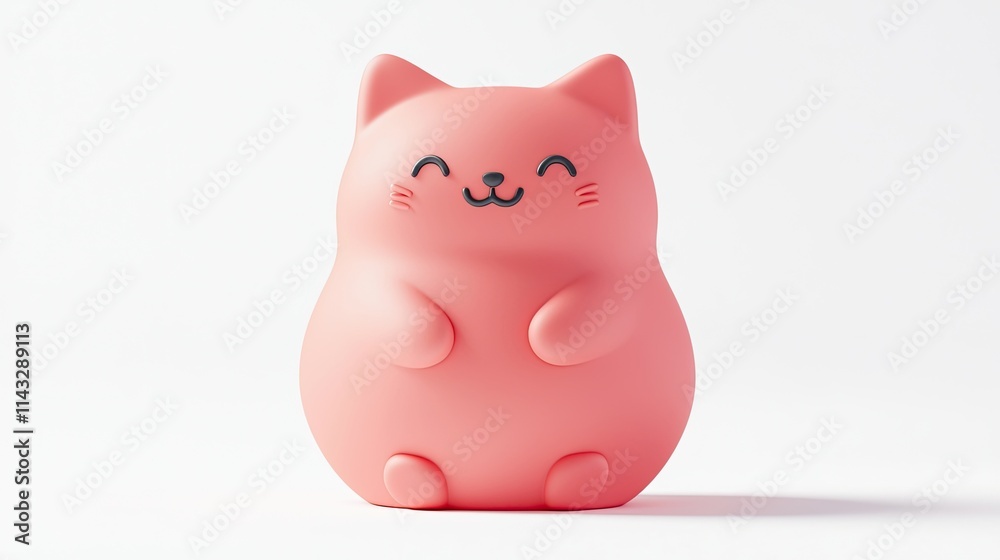 A cute, pink cat-shaped squishy toy with a happy expression. A cute, pink cat-shaped squishy toy with a happy expression.