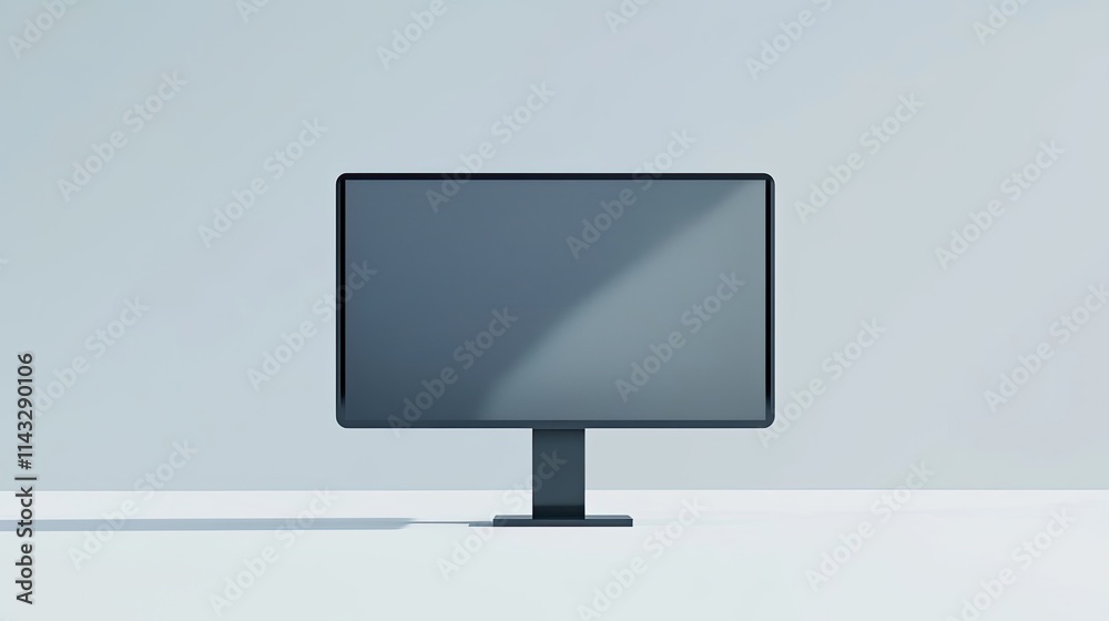 A modern computer monitor on a minimalist desk against a light background. A modern computer monitor on a minimalist desk against a light background.