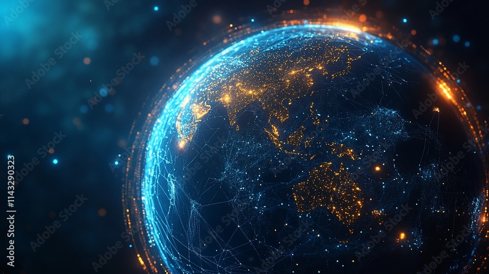 A digital representation of Earth with glowing connections. A digital representation of Earth with glowing connections.