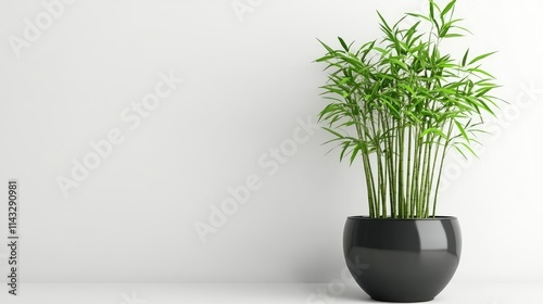 Wallpaper Mural A lush bamboo plant in a sleek black pot against a minimalist white wall. Torontodigital.ca