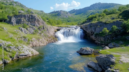 Majestic Waterfall in Mountain
