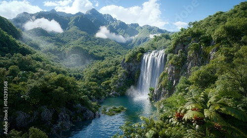 Majestic Waterfall in Lush Forest