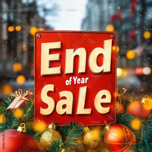 End of Year Sale Banner for Christmas and New Year Shopping Discounts Online in Festive Environment Generative AI