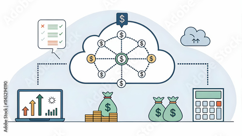 ERP on cloud and management and cost effectiveness concept as Implement cost effective cloud based ERP management solutions to optimize budgets and reduce operational expenses efficiently. in  Photo S photo