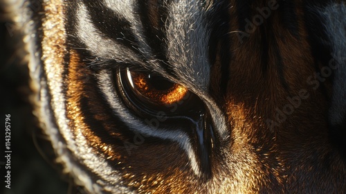 Close-up of a tiger's intense amber eye and striped fur. (1)