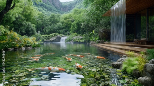 Serenity of Waterfall and Pond