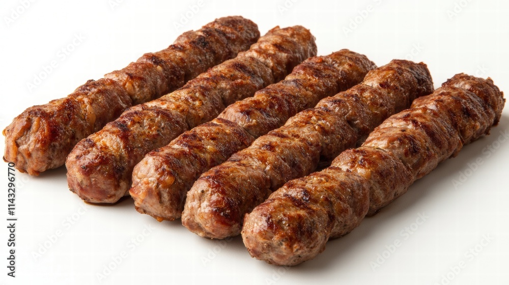 Grilled Sausages on White Background for Culinary Stock Photography Grilled Sausages on White Background for Culinary Stock Photography