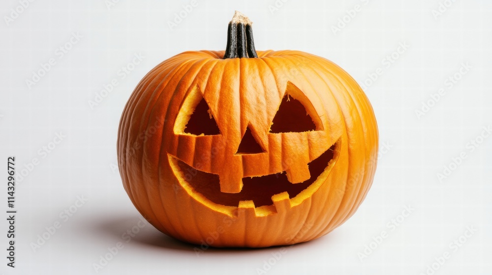 Joyful Halloween Pumpkin with Classic Carved Face and Smiling Expression Joyful Halloween Pumpkin with Classic Carved Face and Smiling Expression