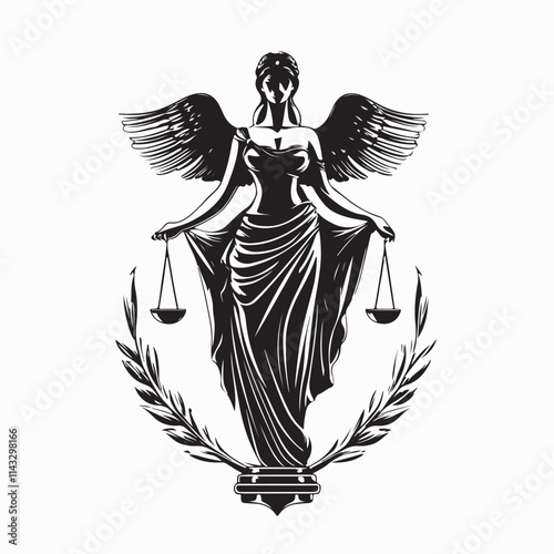 Greek Goddess Themis image vector. Themis Goddess of Justice Symbol of Law silhouette image vector isolated on white background.