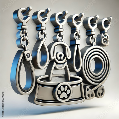 3D Glossy Background of Pet Leashes Hanging on Hooks concept as A glossy background showcasing modern pet leashes hanging on hooks leaving ample copy space for text. The sleek design emphasizes organi photo