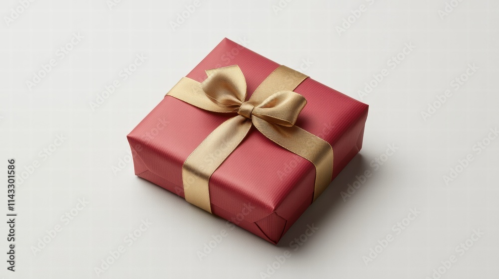 Elegant Red Gift Box with Gold Ribbon on a Light Background Elegant Red Gift Box with Gold Ribbon on a Light Background