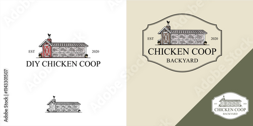 A vintage-style logo illustration of a chicken coop, featuring intricate details and a rustic charm. Perfect for anyone seeking a classic and timeless design aesthetic