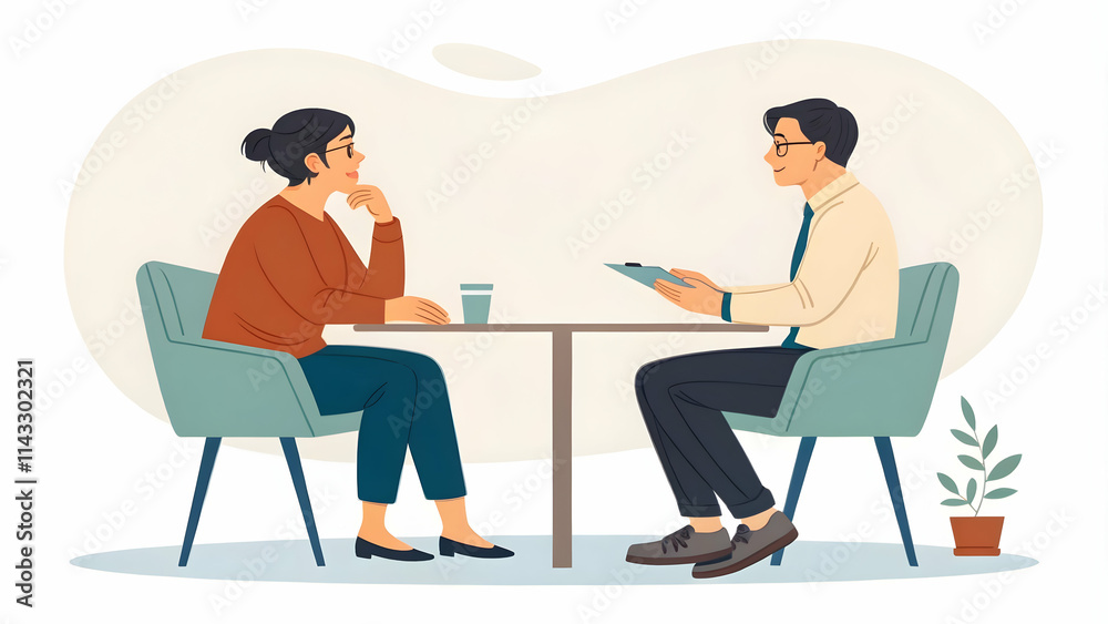 Interviewee Sharing In-Depth Work Experiences Demonstrating Expertise During Professional Interview With Space Left Interviewee Sharing In-Depth Work Experiences Demonstrating Expertise During Professional Interview With Space Left