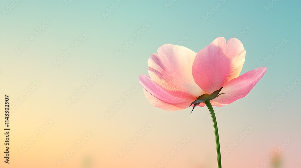 Fototapeta premium Pink Flower Against A Soft Pastel Sky Background