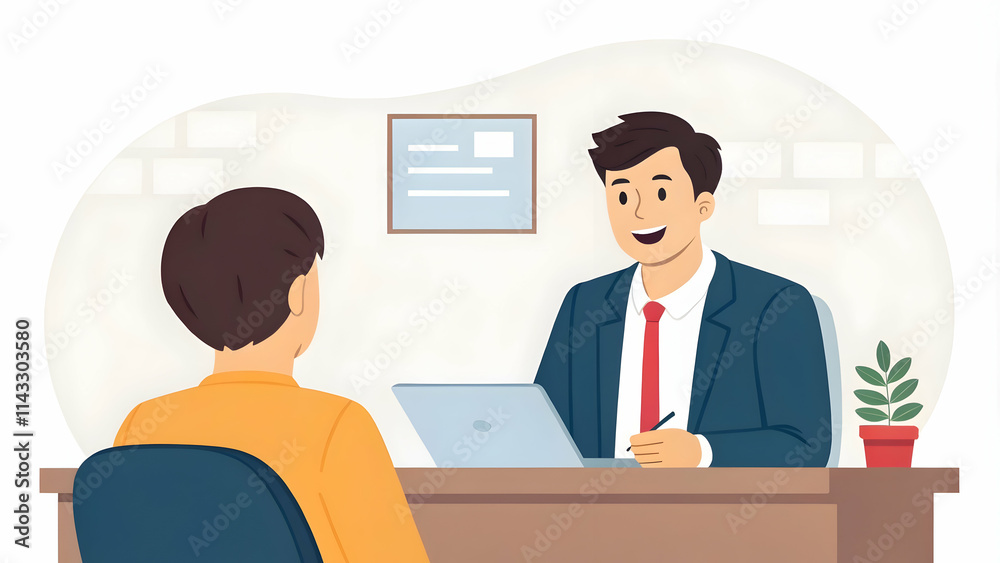 Professional Interviewee Engaging in Clear Conversation Conveying Qualifications with Empty Space for Text Professional Interviewee Engaging in Clear Conversation Conveying Qualifications with Empty Space for Text