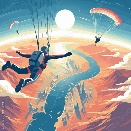 vector image of a person parachuting