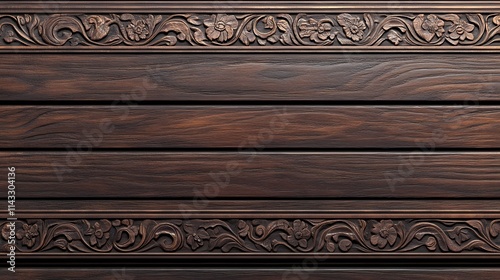 Intricate Wood Carving Panel with Floral and Leaf Patterns in Rich Dark Brown, Perfect for Interior Design, Backgrounds, and Artistic Projects photo