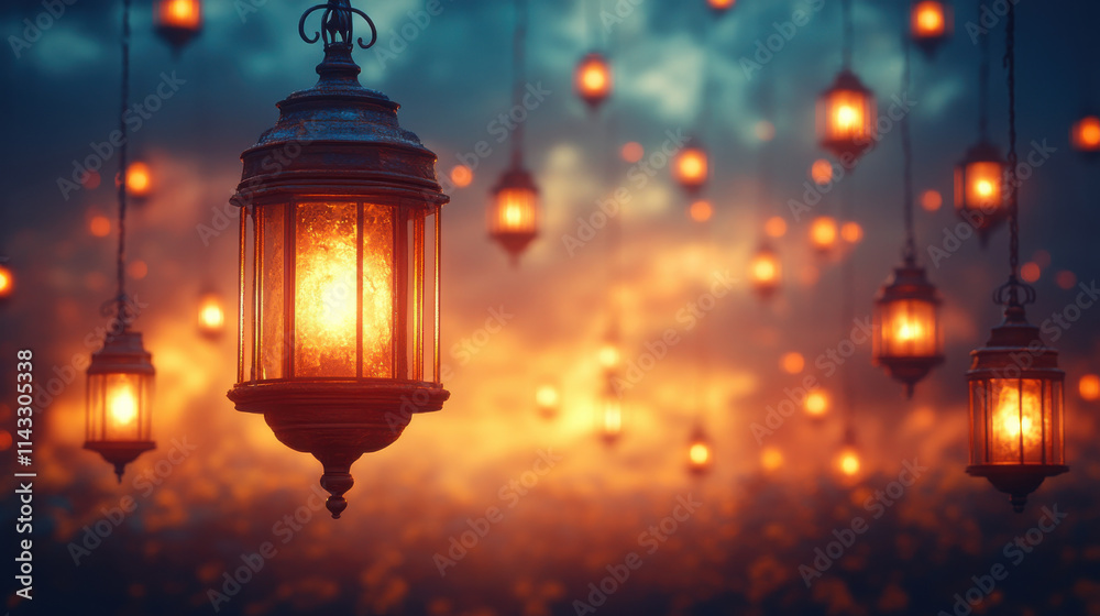 warm glow from hanging lanterns illuminates dreamy evening sky, creating magical atmosphere. soft light enhances serene ambiance, perfect for relaxation warm glow from hanging lanterns illuminates dreamy evening sky, creating magical atmosphere. soft light enhances serene ambiance, perfect for relaxation