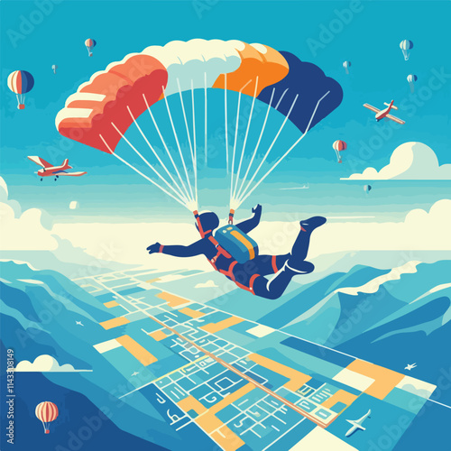 vector image of a person parachuting