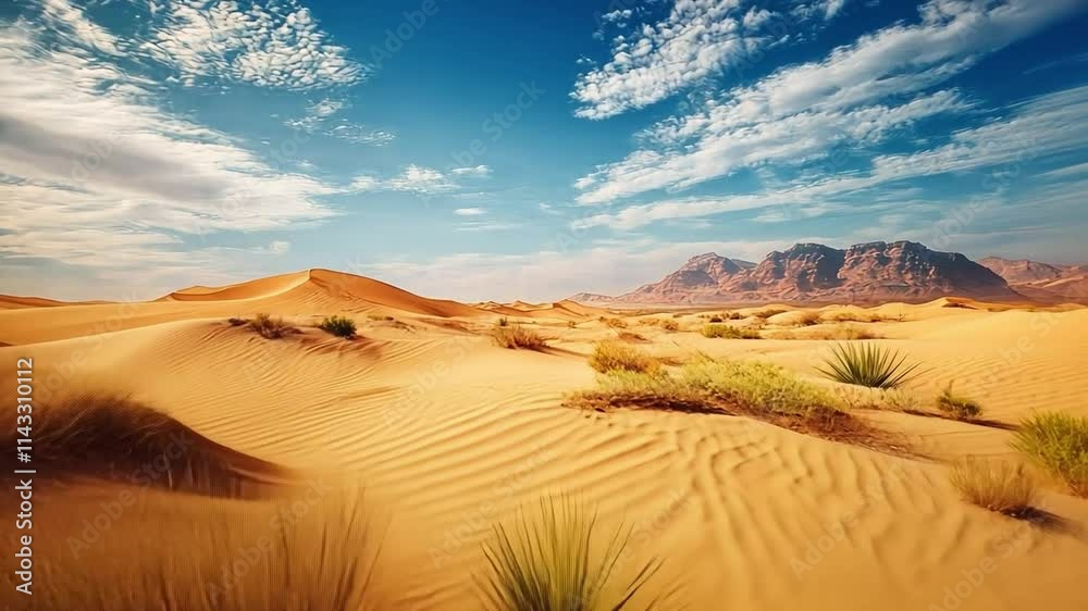 Desert Landscape: Golden Sands Under a Vivid Sky Desert Landscape: Golden Sands Under a Vivid Sky