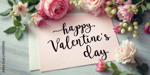 Concept photo of happy valentine's day greeting card with hearts and flowers