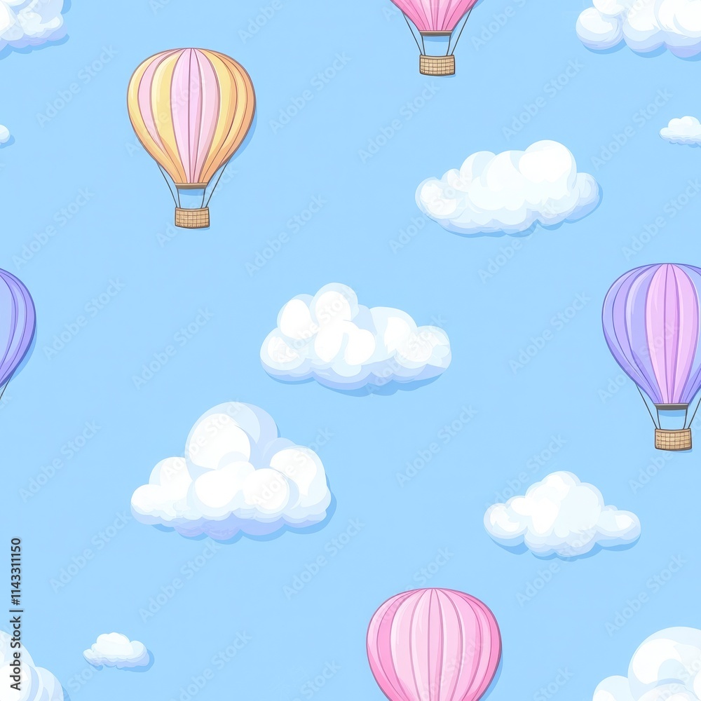 Fototapeta premium Colorful Hot Air Balloon Pattern on Blue Sky