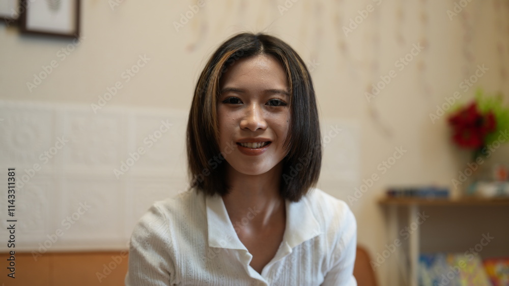 部屋でくつろぐ女性 部屋でくつろぐ女性