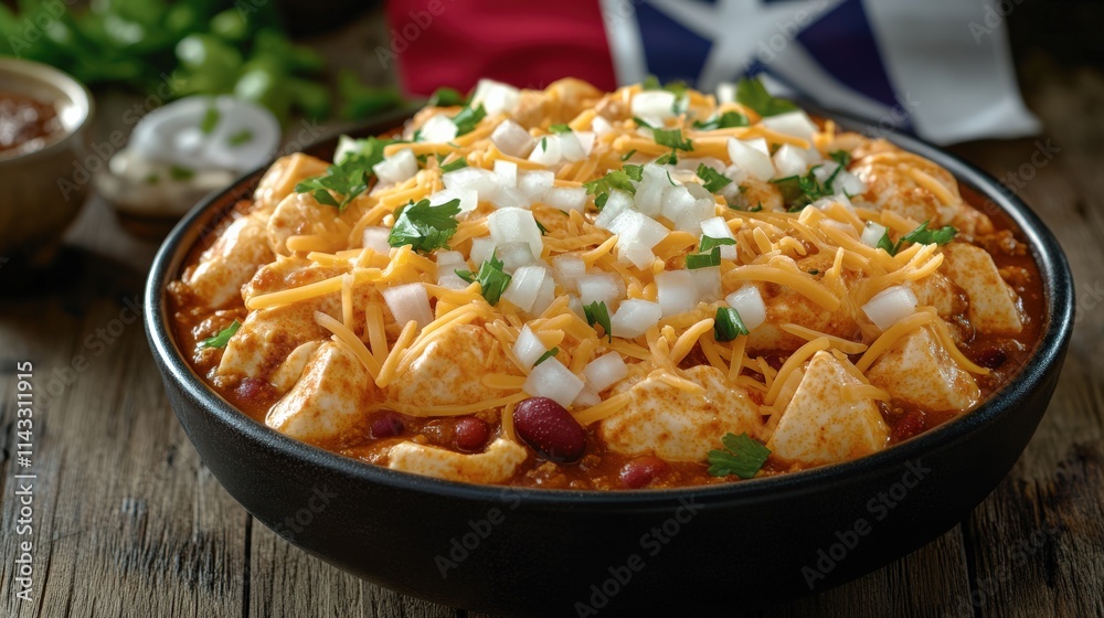 Delicious Texas Chili Recipe: Spicy Hearty Bowl with Tortilla Chips, Cheddar Cheese, Onions, and Cilantro - Perfect Tex-Mex Dish for Family Dinners and Parties Delicious Texas Chili Recipe: Spicy Hearty Bowl with Tortilla Chips, Cheddar Cheese, Onions, and Cilantro - Perfect Tex-Mex Dish for Family Dinners and Parties