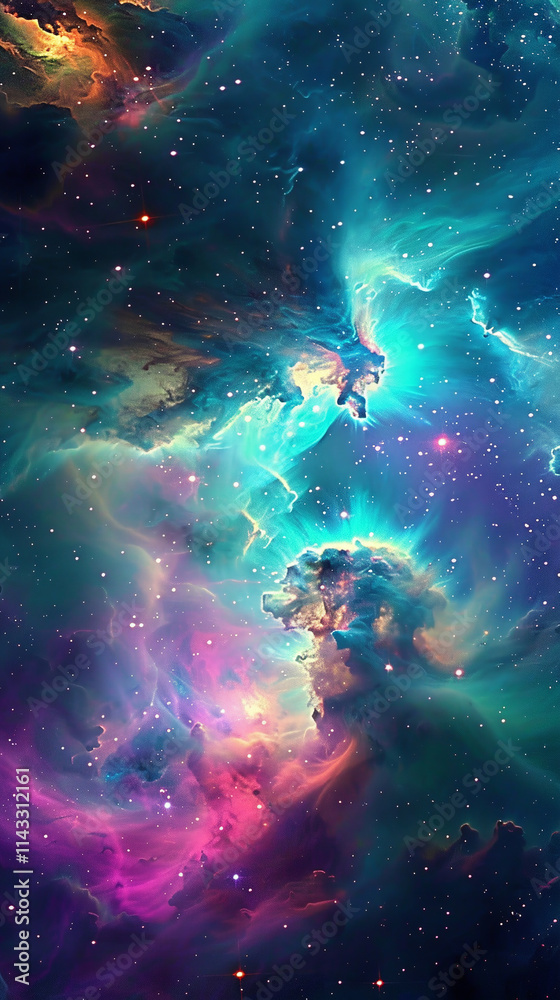 The Breathtaking Cosmic Nebula Scene Featuring Vibrant Colors and Stunning Galactic Clouds. Perfect for sci-fi, space-themed projects, or background designs.