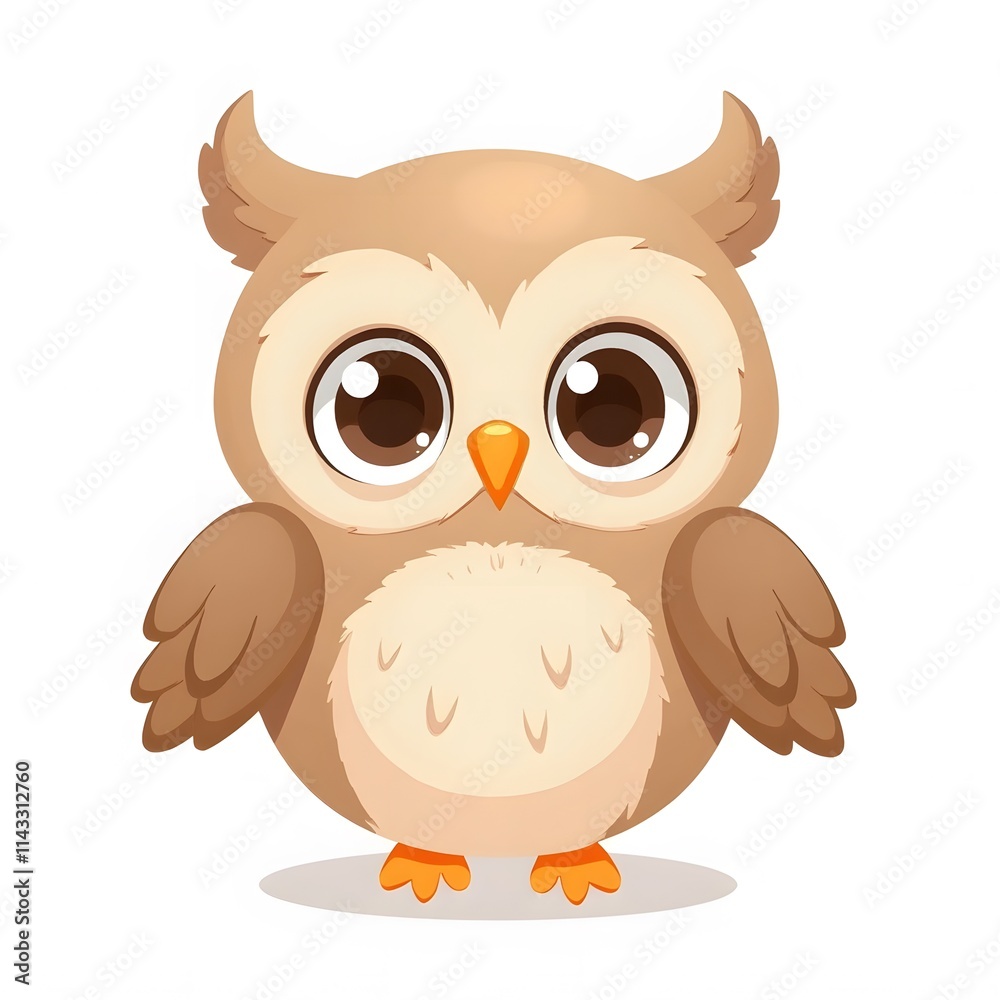 Fototapeta premium Cute 2D Cartoon Owl Clipart for Kids Isolated on White Background
